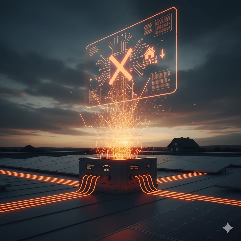 fotowoltaika 2025, futurystyczny magazyn energii na tle paneli fotowoltaicznych